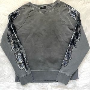 Joe's Jeans Evie grunge distressed vintage wash gray sequin pullover crewneck XS